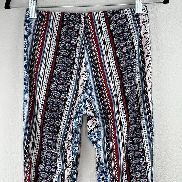 Blu Planet Blue White Floral Stripe Mid Rise Flared T-Shirt Legging Pants XS/SM - Picture 7 of 10